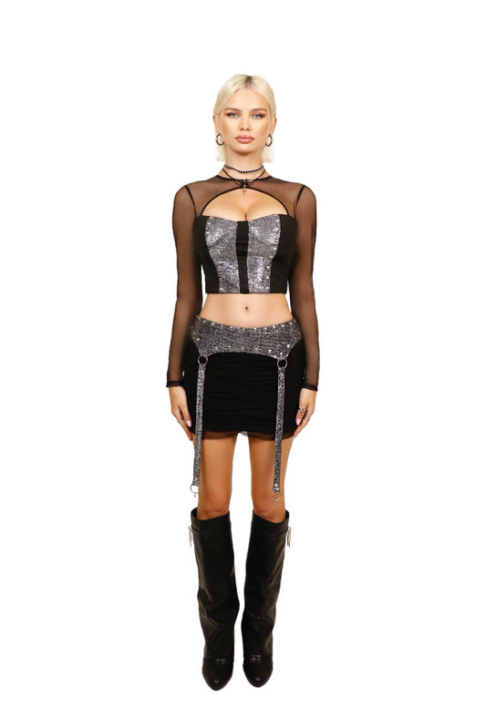 Mesh long sleeve corset, black corset, corset, long sleeve top, long sleeve corset, silver corset, goth corset, grunge corset, mesh corset